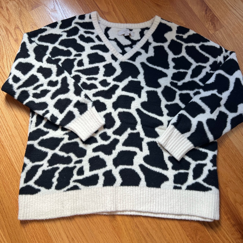 Loft Black and White Animal Print Sweater